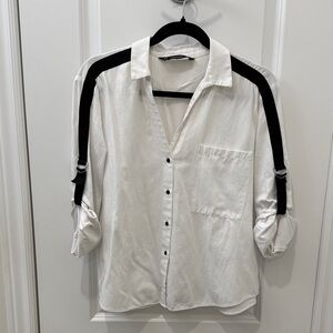 Zara White and Black Button Down Shirt